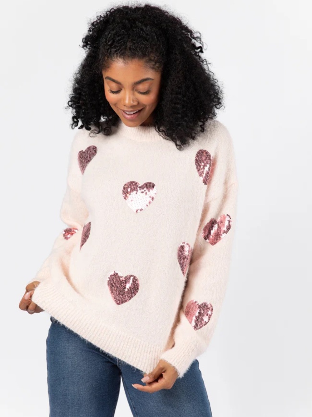 NWOT Pink Lily True Romance Blush Sequin Heart Sweater